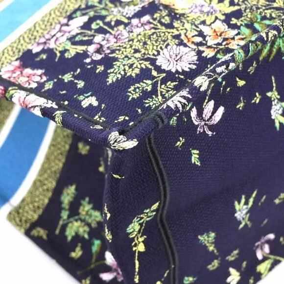 Auth Christian Dior Book Tote Large Handbag Tote Bag Navy Canvas - Picture 6 of 14